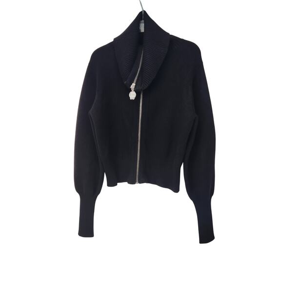 NWT Zara Black Knit Bomber Jacket Sweater Wide Lapel Full Zip Women's M - Picture 8 of 9
